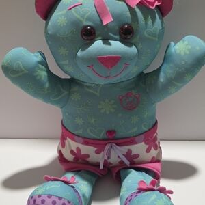 Vintage 2004 Doodle Bear Plush Blue Pink Stuffed Teddy Bear  15"